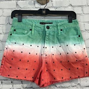 Lovesick skull denim 3 color dip dye shorts